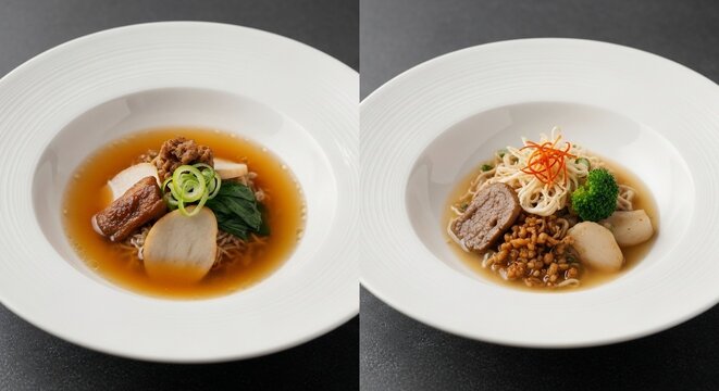 Gourmet noodles in bowls