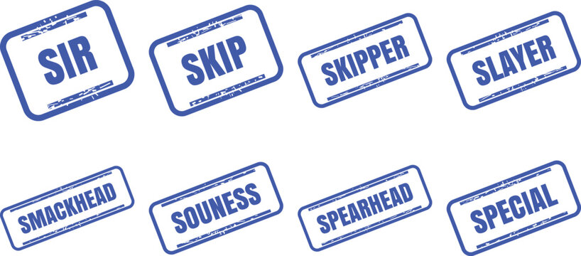 Set of blue rubber stamps with various words stamp vector design set