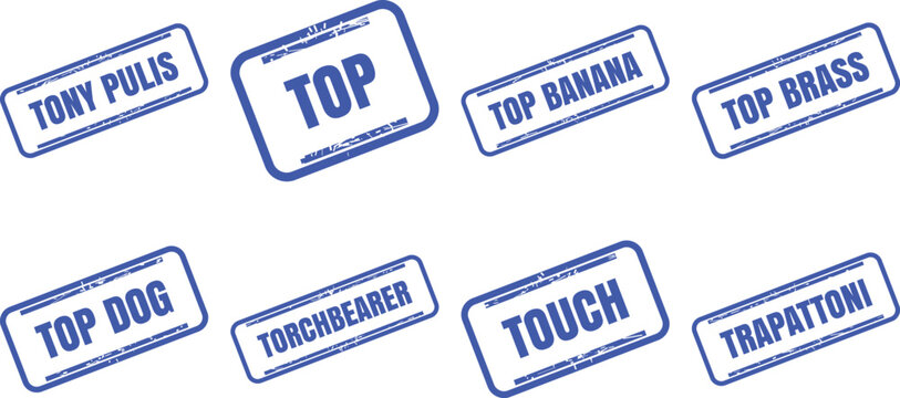 Set of blue rubber stamp impressions with various text phrases stamp vector design set