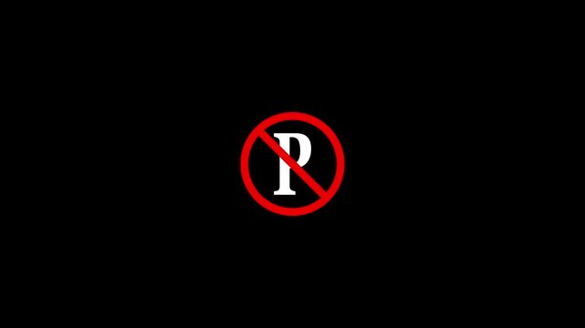 No parking sign animation, traffic prohibition symbol on black background, traffic sign road, sign
