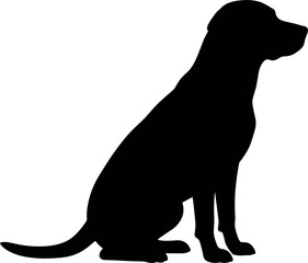 Black silhouette of a labrador retriever dog sitting in side profile view isolated on a white background vector graphic icon © MstBizly