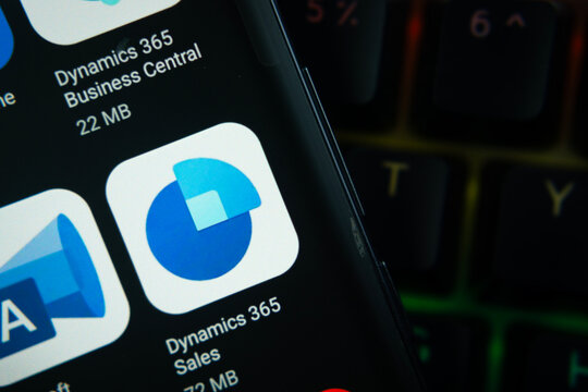 Dhaka, Bangladesh- 22 June 2026: Dynamics 365 Sales app from Google Playstore is displayed on a smartphone screen.