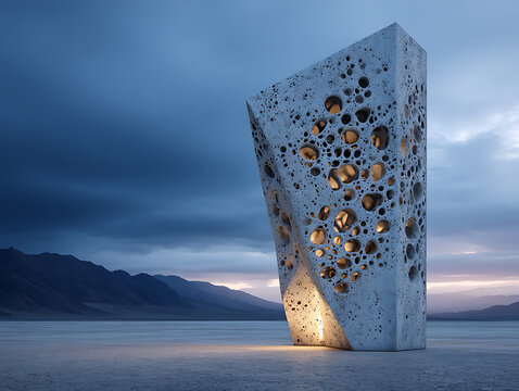 Innovative biomimetic architecture set against a stunning twilight landscape