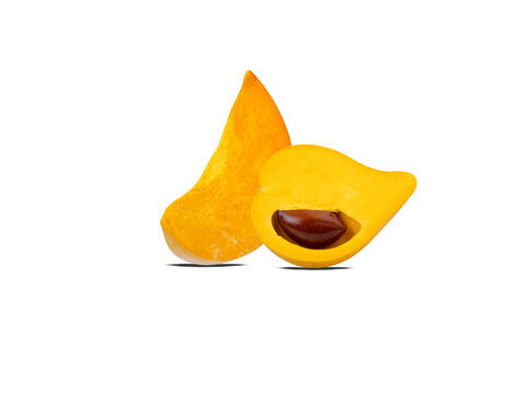 Pouteria campechiana or eggfruit slice isolated on a white background