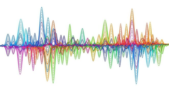Dynamic Multicolored Sine Waves Overlay Full Spectrum Wave Pattern Visualization