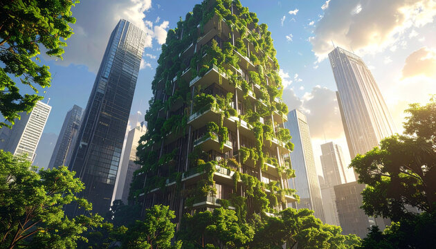 Green building architecture cityscape