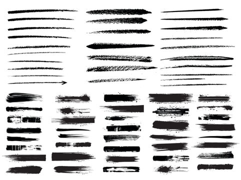 Black grunge brush stroke set isolated on white background