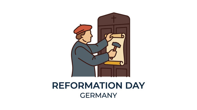 Martin Luther Nailing 95 Theses to Church Door Illustration for Reformation Day