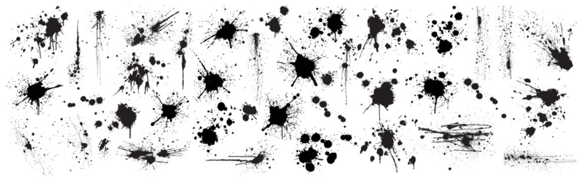 Black ink splatter and paint splash set on white background