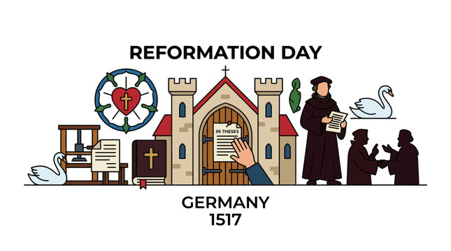 Reformation Day Celebration Germany 1517 Historical Illustration