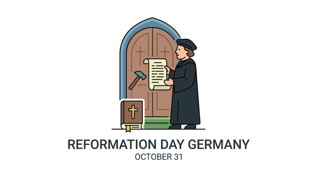 Reformation Day Illustration with Martin Luther and Church Door