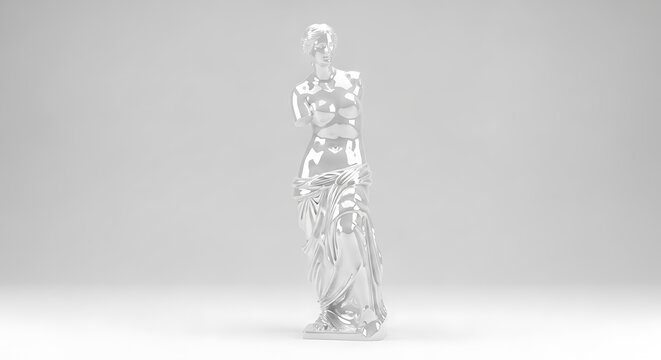 Shiny silver venus de milo statue on a clean surface