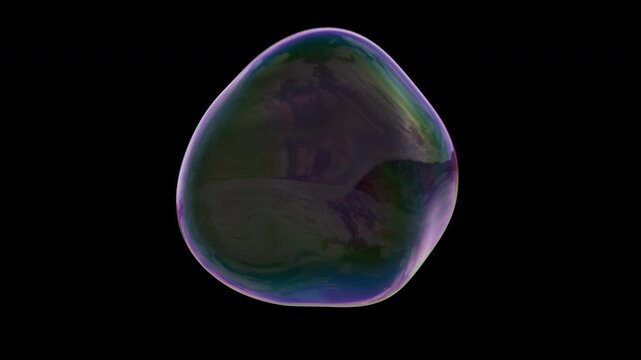Abstract colorful soap bubble moving on black background