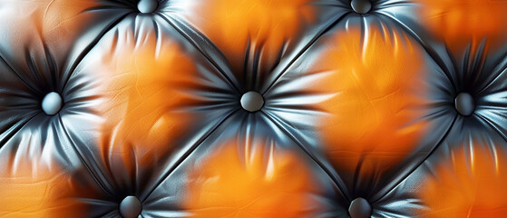 Naklejka premium A sumptuous and eye-catching tapestry of tufted and buttoned leather upholstery in a mesmerizing blend of fiery orange, amber, and steel-blue hues.