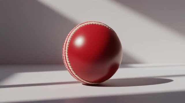 Animation video of a cricket ball spinning rapidly against a clean bright background