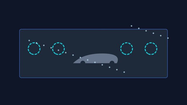 Abstract digital interface animation with moving particles and geometric circles, futuristic hud data overlay for tech projects