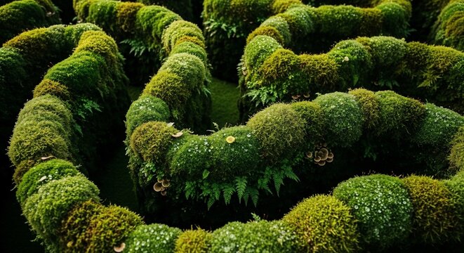 Green maze garden aerial view