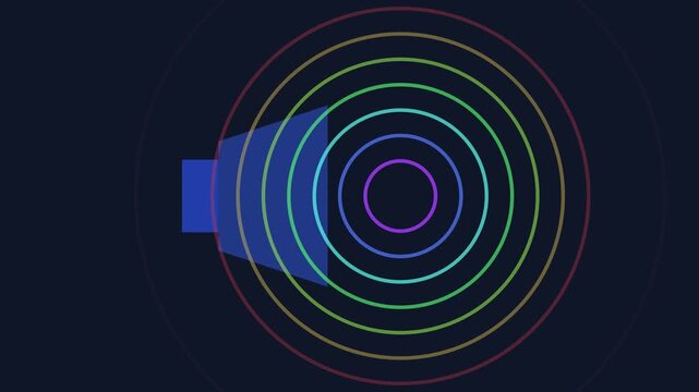 Animated speaker with pulsing colorful sound waves for audio and music visualization pulse