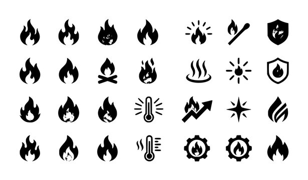 Flat fire icon collection vector illustration
