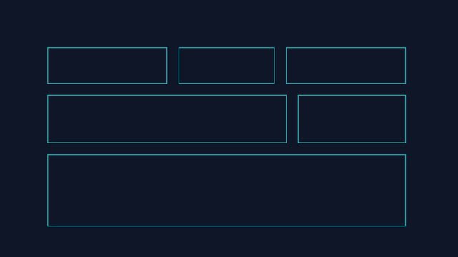Digital interface hud grid layout with animated glowing blue rectangles for ui