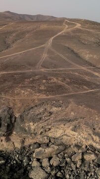 Aerial view of the the volcanic coast of the southern part of the Fuerteventura Island, Canary Islands, Spain.