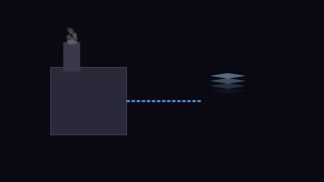 Minimalist data processing animation: digital factory concept with layered information stacking