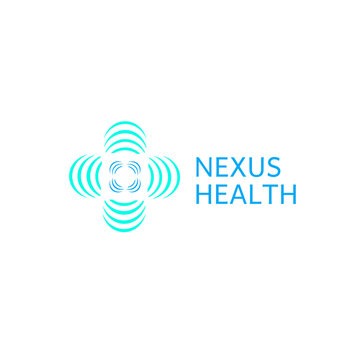 Creative medical cross logo design template with dynamic wave lines for healthcare technology or clinical brand