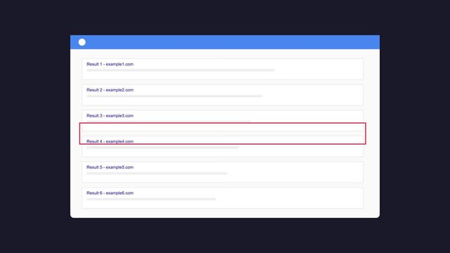 Search engine results page interface with interactive selection highlight animation serp web interface