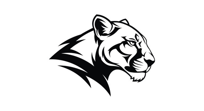 Black and white lioness profile illustration