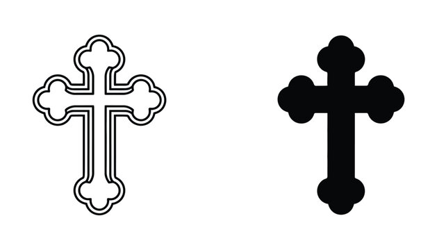 Simple orthodox cross icon pair black and white