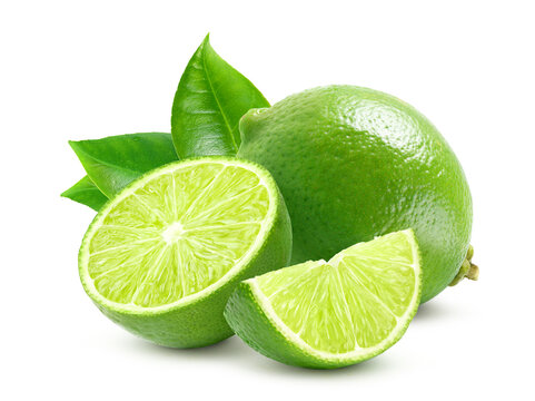 Natural fresh lime with sliced isolated on white.