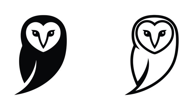Black and white barn owl vector icons facing opposite directions