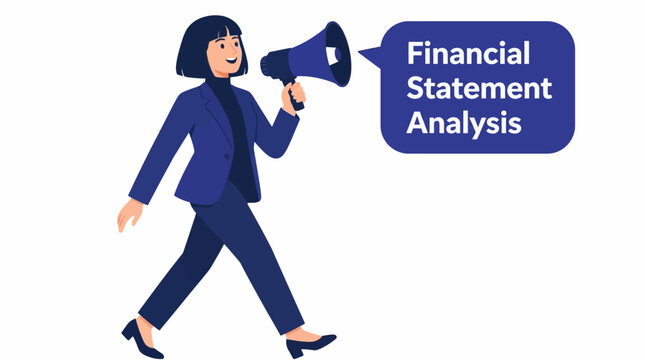 Woman holding megaphone for financial statement analysis.