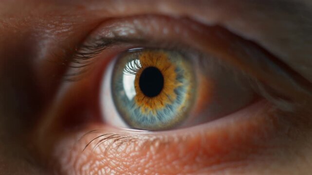 Close-up of a human eye with vibrant blue and orange iris colors