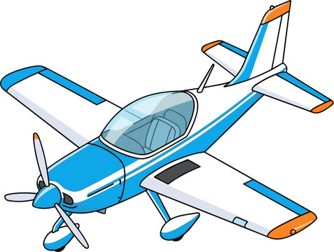 Single engine light propeller airplane vector illustration in an isometric transparent background