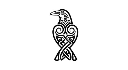Obraz premium Black celtic raven bird with intricate knotwork design