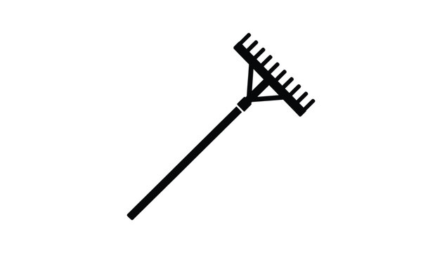 Black garden rake icon with long handle