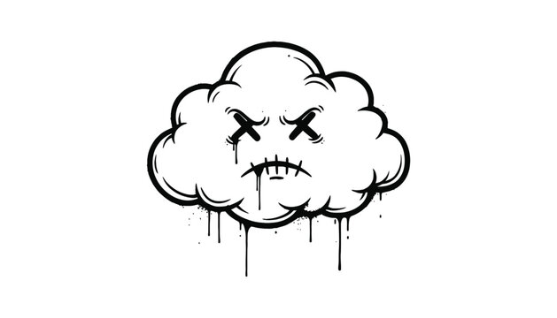Angry cloud with rain and frowning face