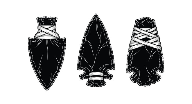 Black and white arrowhead and spear points illustration