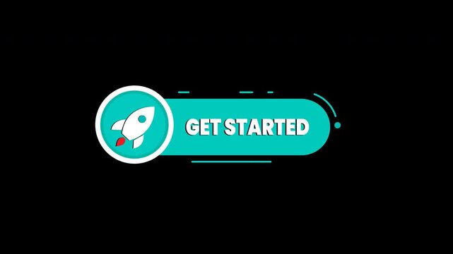 Get started button with rocket icon on black background