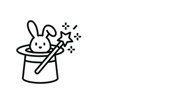 Magical Rabbit in Top Hat with Magic Wand Line Icon