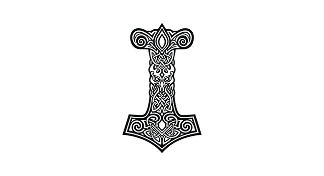 Ancient norse thor hammer with intricate knotwork design