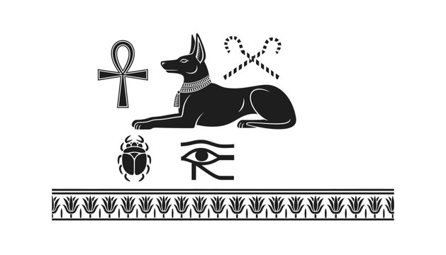 Ancient egyptian ankh and anubis vector icon set