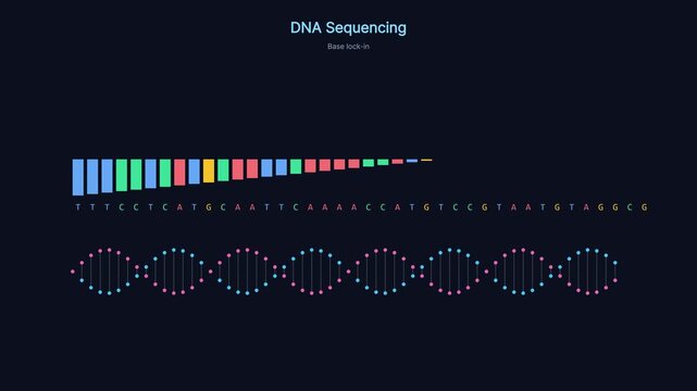 Dna sequencing animation: digital genetic code analysis and molecular biology data visualization genetics