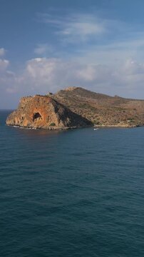 Aerial view of Theodores Island Agioi Theodori, located in the north of the Greek island of Crete, Greece.