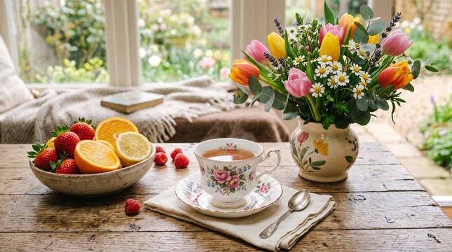 easter table setting with tulips