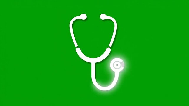 White stethoscope icon isolated on a solid green background