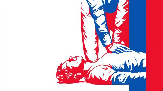 Adult hands focus on chest compressions on a person on the floor, demonstrating emergency CPR actions for medical training