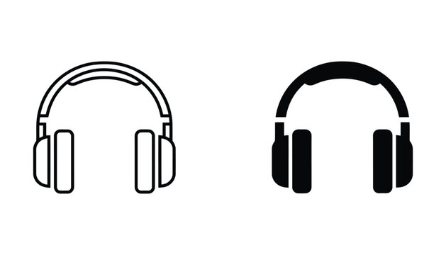 Over-ear headphones black and white vector icons