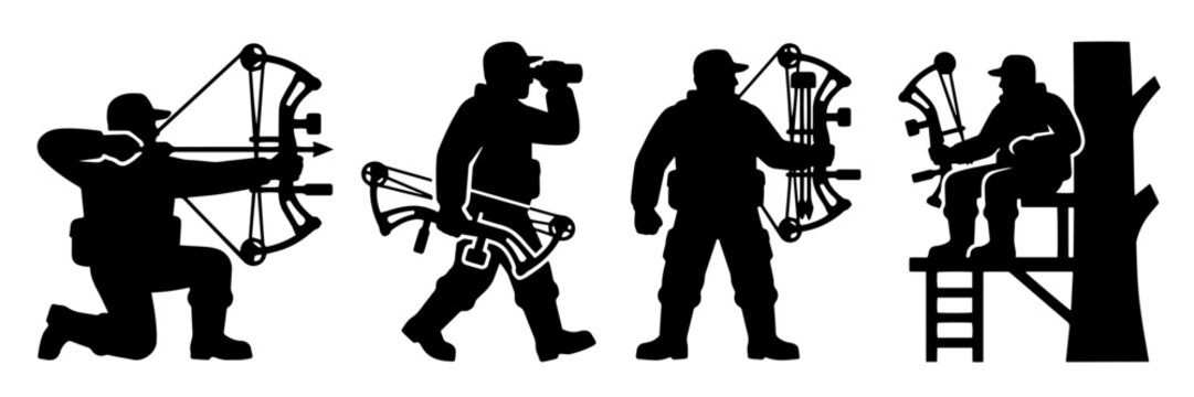 Minimalist Hunting Compound Bow Silhouette Vector - Archery Bowhunter SVG Asset Bundle